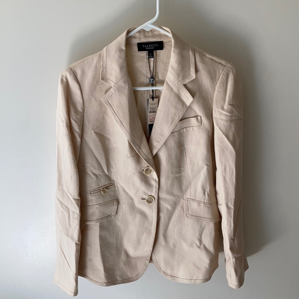NWT Talbots LINEN “Kate Fit” Beige Lightweight Blazer Jacket SZ 4